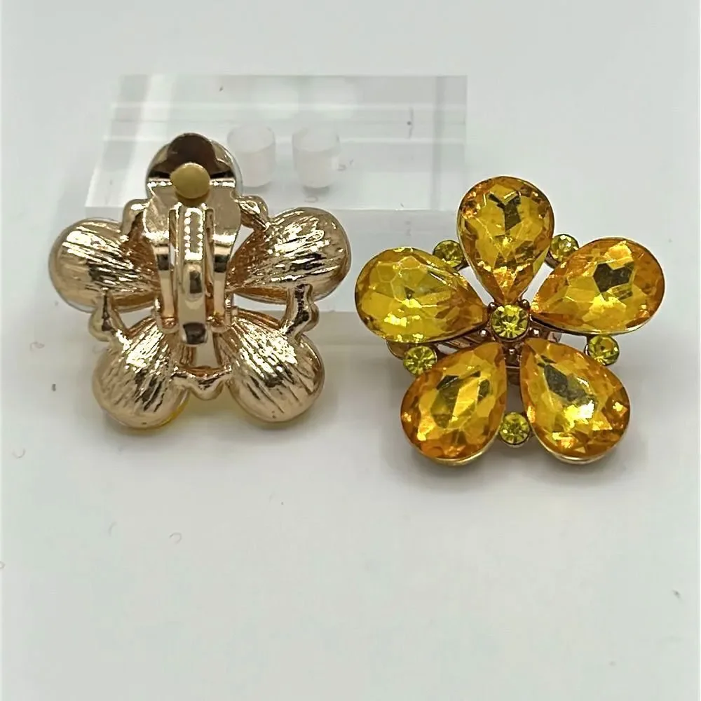 Vintage Sunflower Yellow Floral Clip on Earrings